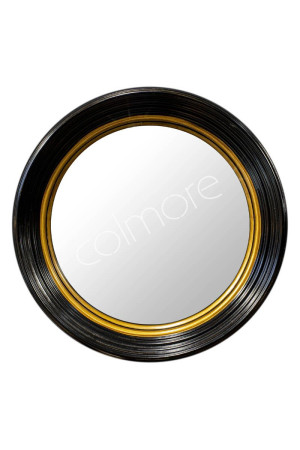 Miroir rond oeil de sorcière en polyuréthane noir et doré 70x70x8 cm