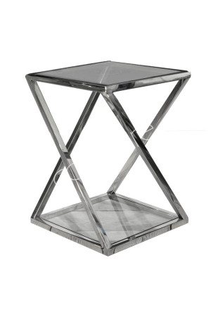 Bout de canapé inox plateaux en verre 40x40x85 cm