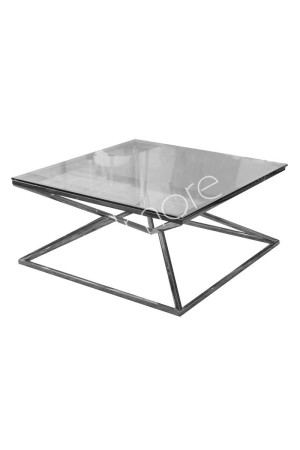 Table basse carrée format diamant en inox et verre 100x100x47 cm