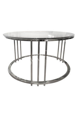 Table basse ronde en inox et verre 80x80x45 cm