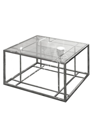 Table basse carrée en inox nickel et verre 80x80x47 cm
