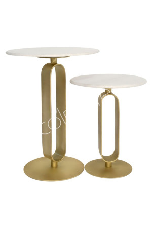 Bouts de canapé SET/2 métal doré mat et plateaux ronds en marbre blanc 46x46x67 cm