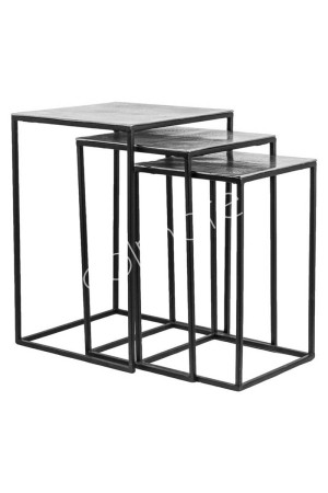 Bout de canapé SET/3 aluminium argenté et noir 40x40x61 cm