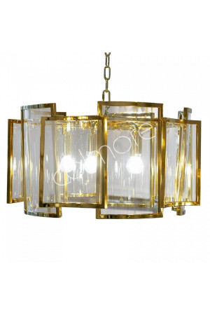 Lustre en acier doré et verre transparent 58x58x34 cm