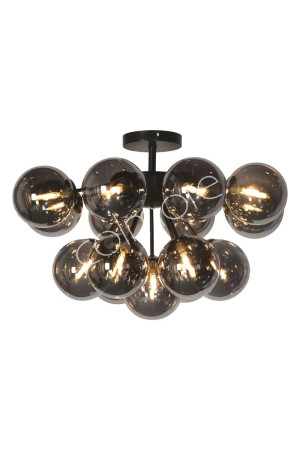 Lustre boules en acier noir et verre fumé 70x70x45 cm