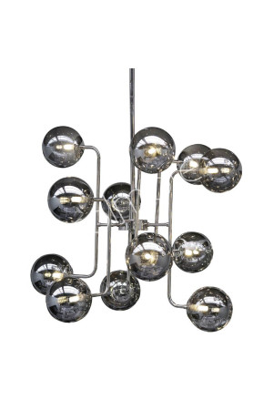 Lustre boules en acier chromé et 12 lumières en verre ambré 76x76x75 cm