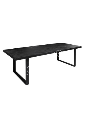 Table rect. en bois de manguier à chevrons et pieds métal noirs 250x100x76 cm