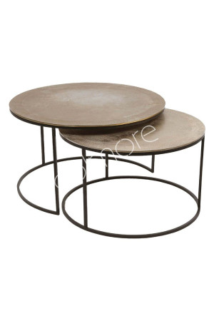 Tables basses rondes en aluminium bronze et pieds en métal noir 75x75x44 cm