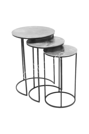 Bout de canapé SET/3 en aluminium argenté et noir 42x42x59 cm