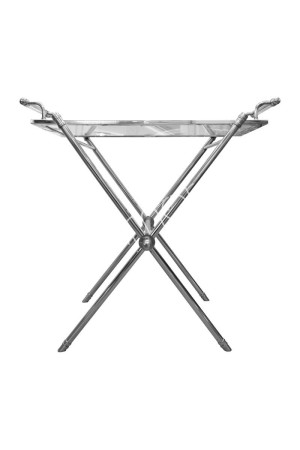 Bout de canapé avec plateau en verre et pieds en inox chromé 81x47x89 cm