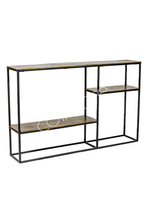 Console en aluminium doré et pieds métal noir 130x24x80 cm