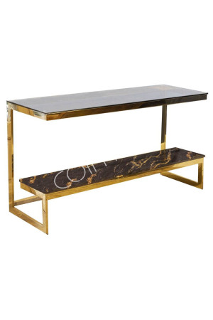 Console double plateaux noir et doré en céramique et en métal 140x45x76 cm