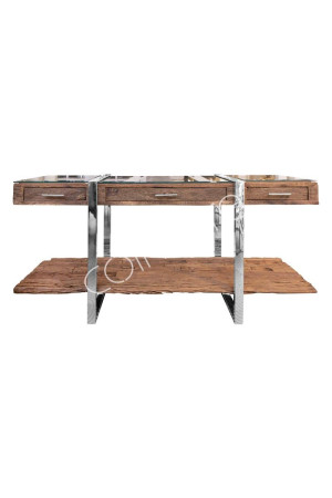 Console 3 tiroirs sleepar et inox avec plateaux en verre 180x44x80 cm