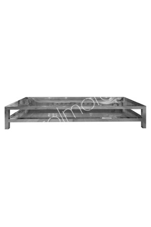 Table basse rect. en inox avec 2 plateaux en verre 200x35x80 cm