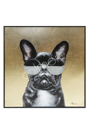 Peinture bulldog sur toile doré 80x80 cm