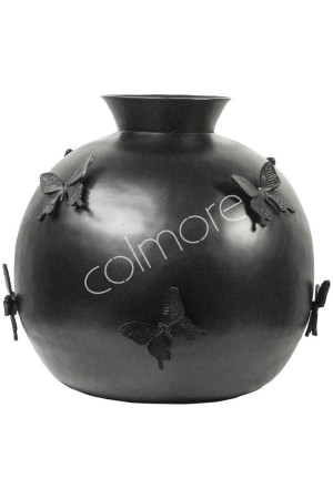 Vase rond en aluminium noir motifs papillons 63x63x64 cm