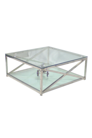 Table basse carrée en verre et métal chromé 100x100x43