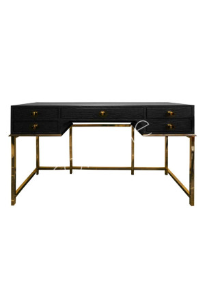 Bureau bois noir et inox doré 140x82x55 cm