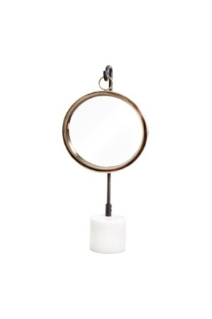 Miroir rond bronze et pied marbre blanc 20x9x48 cm