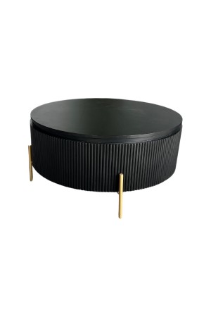 Table basse ronde en bois noir et métal doré 90x90x45 cm