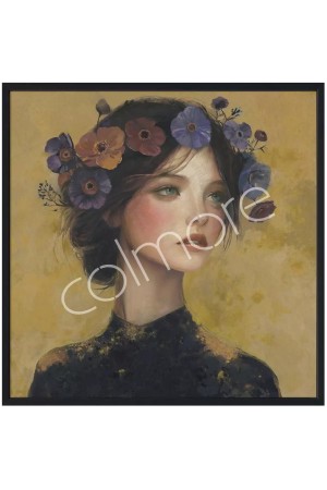 Peinture à la main femme avec couronne de fleurs 100x100 cm