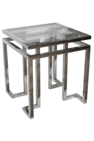 Bout de canapé en inox et verre 55x55x65 cm